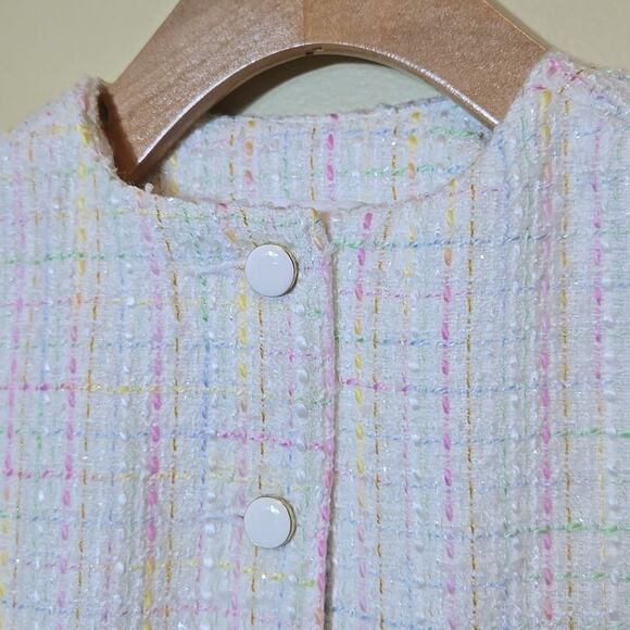 Janie & Jack Tweed Ruffle Sleeve Cropped Jacket Pastel Size 3 Dressy Preppy Luxe - Picture 2 of 14